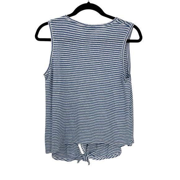 Banana Republic Linen Sleeveless Tie Hem Top Blue White Striped Pullover Medium - Picture 2 of 8